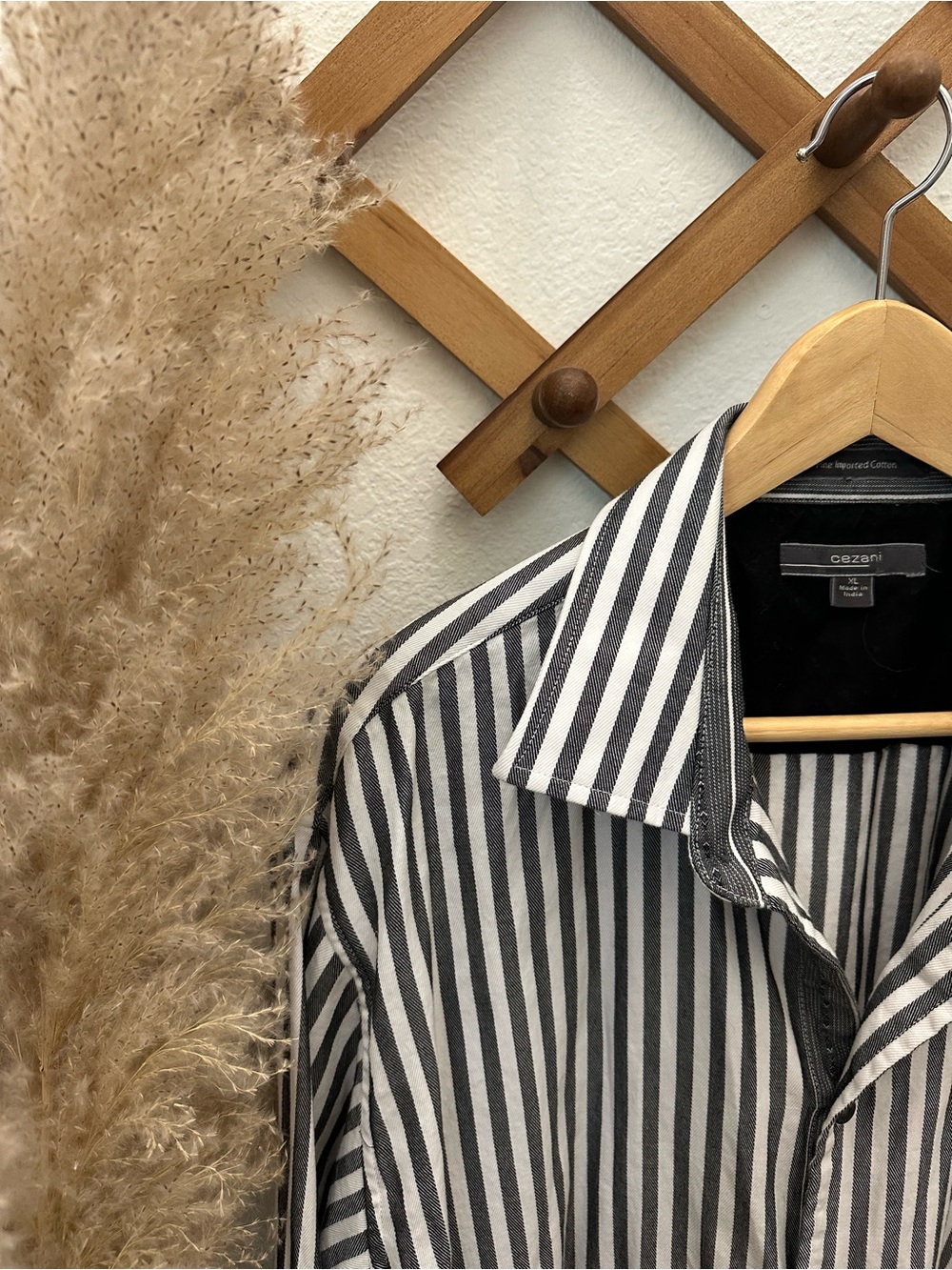 Cezani Black and White Vertical Stripe Men’s Button-Down Shirt